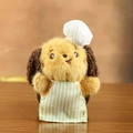 Portachiavi peluche a forma di cane con cappello da chef e grembiule a righe su legno - Cane Marrone Con Grembiule Verde