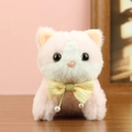 Porte-clés chat en peluche rose avec nœud à carreaux jaunes et détails en perles - Rose / Environ 11cm
