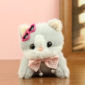 Porte-clés chat en peluche gris et blanc avec lunettes de soleil coeur roses - Gris / Environ 11cm