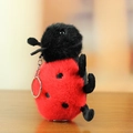 Plush ladybug keychain toy in red and black long fur with a silver metal ring - Ladybug / Approx. 12cm / Red Black Ladybug