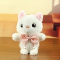Llavero de gatito de peluche blanco con lazo de cuadros rosa y dijes de perlas finas - Blanco