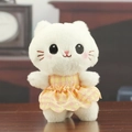 Cute white plush kitten keychain wearing a yellow checkered dress with lace trim - Orange / 13cm