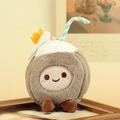 Simpatico portachiavi in peluche a forma di cocco con sorriso, palla marrone e cannuccia - Marrone