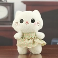 Adorable white plush kitten toy wearing a pink and green checkered lace dress - Colorful / 13cm