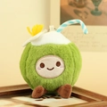 Simpatico portachiavi in peluche di cocco verde con faccina e piccolo fiore su legno - Verde