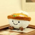 Cute Japanese ramen bowl plush keychain with long white fur and smiling face detail - Egg Noodle Style (01) / Around 9cm
