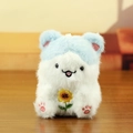 Portachiavi peluche criceto bianco e blu con ricamo girasole su tavolo di legno - Criceto Girasole (Blu) / Blu