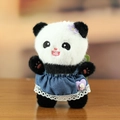 Panda plush keychain wearing a blue denim skirt with lace trim and a purple flower - Approx. 13cm / A-Heart Purple