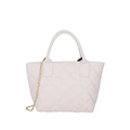 White quilted bucket bag with diamond stitching, top handle and golden chain strap - Off White