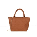 Brown quilted bucket bag for women with gold chain strap and top handles in PU leather - Brown