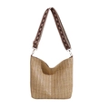 Sac fourre-tout en paille marron naturel avec une bandoulière à motif géométrique chic - Style 2 Kaki