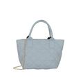 Light blue quilted bucket bag with circular handles and golden chain strap for women - Blue