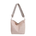 Sac bandoulière en paille tressée beige avec sangle brodée au motif géométrique - Style 2 Blanc Cassé