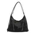 Bolso bajo el brazo negro a la moda con lazos y cremalleras dobles de color plata - Negro