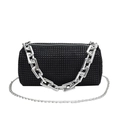 Glitzernde schwarze Zylinder-Handtasche mit industrieller silberner Gliederkette - Schwarz