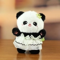 Cute panda plush toy wearing white gauze dress with green bows and floral decoration - Approx. 13cm / A-Bowknot Green