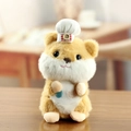 Plüschhamster Schlüsselanhänger mit Kochmütze und Schürze in Warmgelb und Cremeweiß - Hellbraun / Ca. 15cm