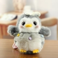 Niedlicher Pinguin-Plüschanhänger im grauen Spitzenkleid mit bunten Blumenstickereien - 13cm / Grau