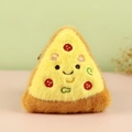 Cute plush pizza slice keychain with smiling face embroidery and soft furry texture - Pizza Style C