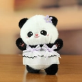 Cute panda plush keychain with purple flower and white lace dress with black bows - Approx. 13cm / A-Bowknot Purple