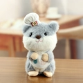 Süßer grau-weißer Hamster-Plüsch-Schlüsselanhänger im Koch-Outfit mit Hut und Schürze - Grau / Ca. 15cm