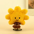 Cute yellow plush sun keychain with corduroy legs and hanging loop on vintage stand - Classic Style