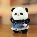 Cute panda plush keychain wearing a blue denim dress with lace trim and pink flower - Approx. 13cm / A-Heart Pink