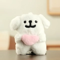 Cute white plush dog keychain holding a pink heart soft stuffed animal toy gift - White