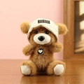 Portachiavi orsetto di peluche marrone con cappello crema e ciondolo a cuore, morbido - Marrone Scuro (01) / Marrone Scuro Cappello Beige