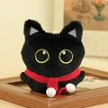 Llavero de gato de peluche negro con ojos amarillos y bufanda roja en marco de madera - Negro (Bufanda Roja) / 11cm