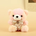 Ciondolo per borsa orsetto di peluche rosa e beige con fiocco e pizzo floreale - Stile Fiocco Rosa