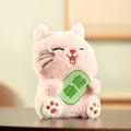 Pink plush lucky cat keychain with green health tag and embroidered details - Health Style / Pink / 11cm