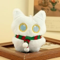Llavero de gato de peluche blanco con bufanda de rayas rojas y verdes y ojos azules - Blanco (Bufanda Verde) / 11cm