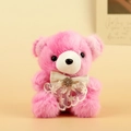 Portachiavi orsetto di peluche rosa acceso con fiocco in pizzo e fiore - Fiocco di Raso Rosso