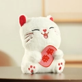 Cute white lucky cat plush keychain with red details and Pingan blessing embroidery - Peace Style / White / 11cm