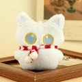 Llavero de gato de peluche blanco con ojos azules y bufanda a rayas rojas y blancas - Blanco (Bufanda Roja) / 11cm