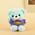 Orsetto di peluche azzurro con maglione lavorato a maglia viola per borsa o regalo - Blu Con Maglione