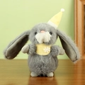 Gray plush bunny doll wearing a bright yellow pointed hat and a matching floral scarf - 18cm / Gray
