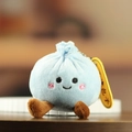 Mignon porte-clés en peluche brioche bleu clair avec broderie et chaîne à billes - Bleu / Env. 8cm