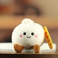 Porte-clés mignon en peluche de baozi blanc avec joues roses et étiquette de Tianjin - Blanc / Env. 8cm