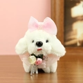 Porte-clés chiot blanc en peluche avec collier en dentelle rose et nœud en perles - Nœud Rose