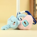 Cute plush bear key and pink heart lock keychain set with blue woven lanyard - Blue