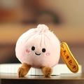 Porte-clés brioche en peluche rose avec visage souriant et chaîne à billes en métal - Rose / Env. 8cm