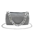 Schicke silberne Strass-Zylindertasche mit grobem Kettengriff und Umhängeriemen - Silber