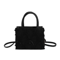 Large black quilted tote bag with fringe texture and silver diamond patterns - Black