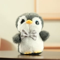 Portachiavi pinguino di peluche grigio scuro con occhi glitterati e fiocco argento - Grigio Inchiostro