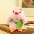 Portachiavi papera di peluche rosa con pelliccia lunga e borsa a quadrifoglio verde - Stile Foglia di Loto Rosa / Circa 10cm