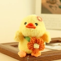 Portachiavi anatra di peluche giallo con fiore rosa e borsa intrecciata arancione - Stile Fiore Giallo / Circa 10cm