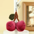 Rosa Plüsch-Kirsch-Schlüsselanhänger mit Gesichtern, grünem Blatt und Metallclip - Kirsche Smiley Anhänger / Ca. 10cm