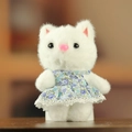 Cute white plush bunny in blue floral lace dress, miniature keychain doll variant - Blue Floral Dress Style